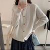 New twist texture woven round neck single-breasted simple long-sleeved loose-knit cardigan for women