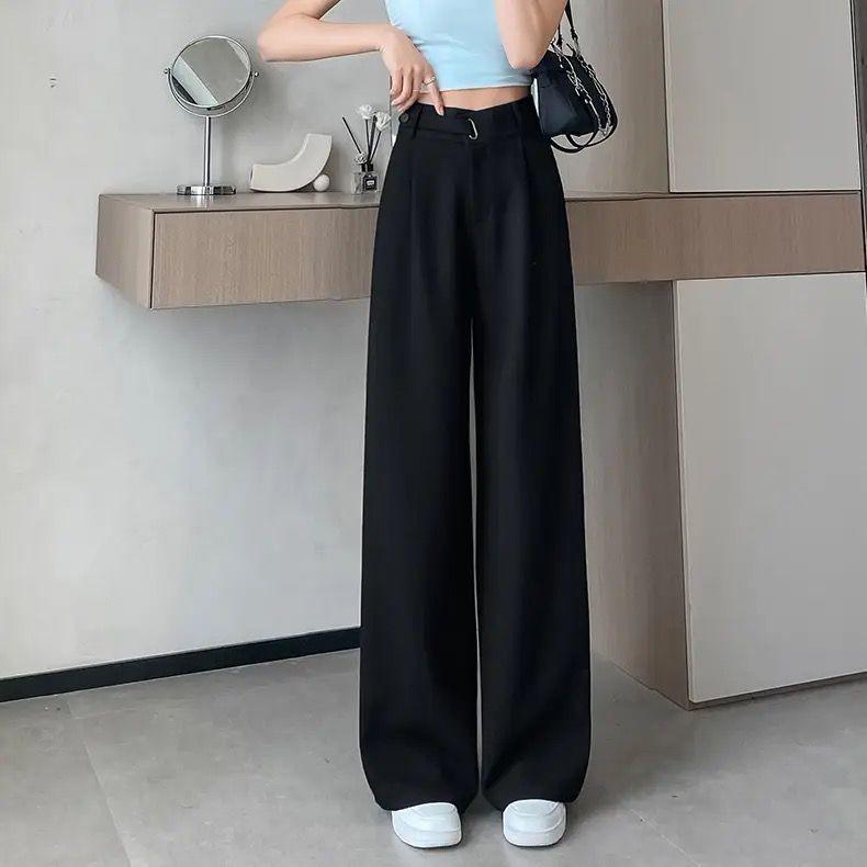 

Petite Gray High-Waisted Wide Leg Suit Pants - Women s Slimming Loose Fit for Spring/Autumn 2XL (129-140 lbs)