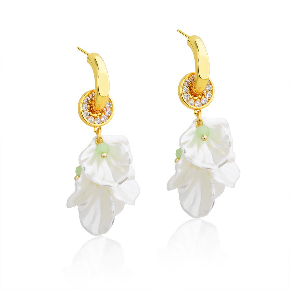 Elegant Flower Stud Earrings, French Style Floral Petal Drop Earrings