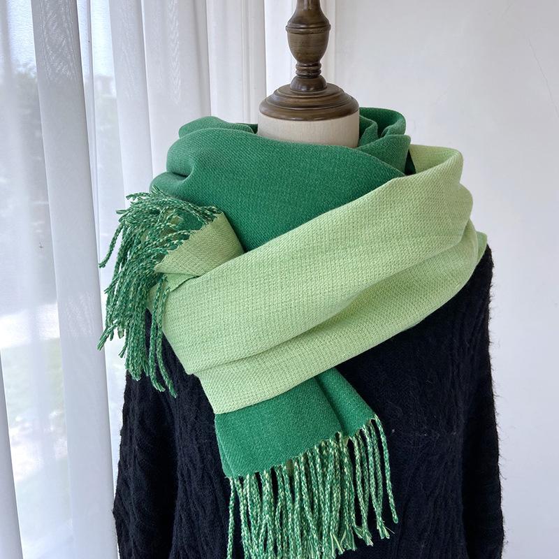 Women Winter Knitted Scarf Ladies Men Solid Double-Sided Tassel Scarve Mujer Male Foulard Wrap Shawl Unisex Imitation Cashmere