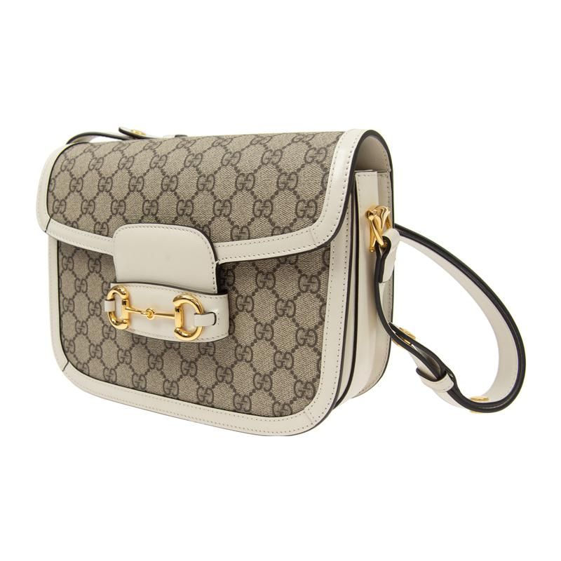 Gucci Horsebit 1955 Vintage Logo Canvas And Leather Saddle Bag Women Shoulder Bag Ebony White 602204-92TCG-9761