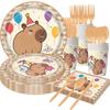 Capybara Party Set: Disposable Plates, Cups, Napkins, Tablecloth, Banner for Boys