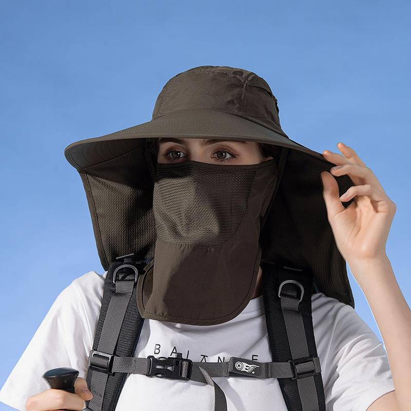 Big Brimmed Shawl Sun Hat for Men and Women, Outdoor Hiking and Fishing Sun Hat, Detachable Face Mask, Fisherman Hat