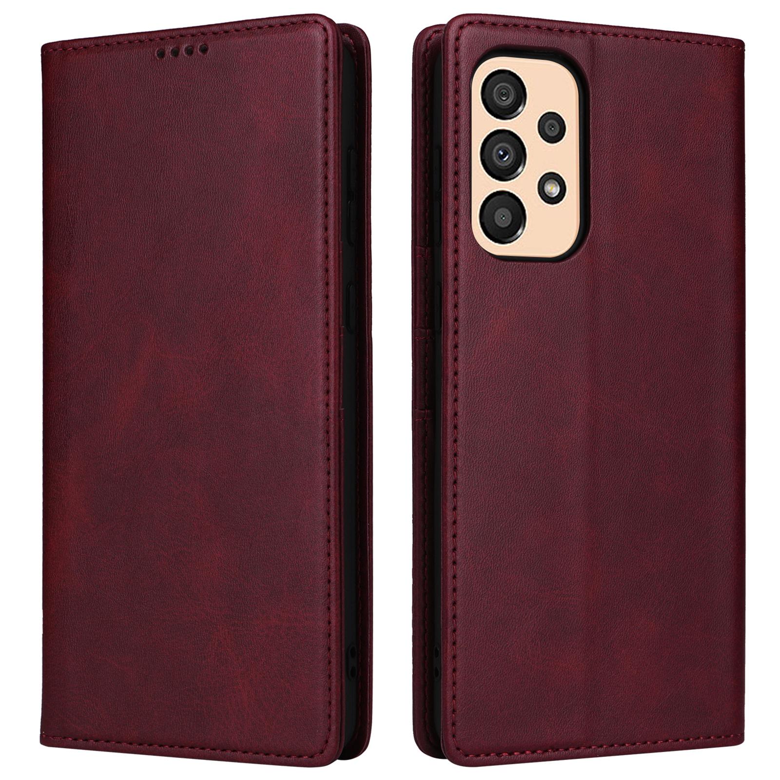 

Чохол для Samsung Galaxy A33 5G Шкіряний чохол для телефону з блокуванням RFID Магнітна абсорбція Wine Red