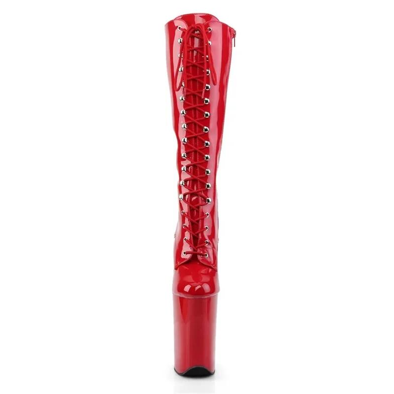 Fashion Super Sexy Patent Leather High Heel Boots for Women 26cm Mid-calf Modern Stiletto Pole Shoes Thigh High Boots  Platform Shoes