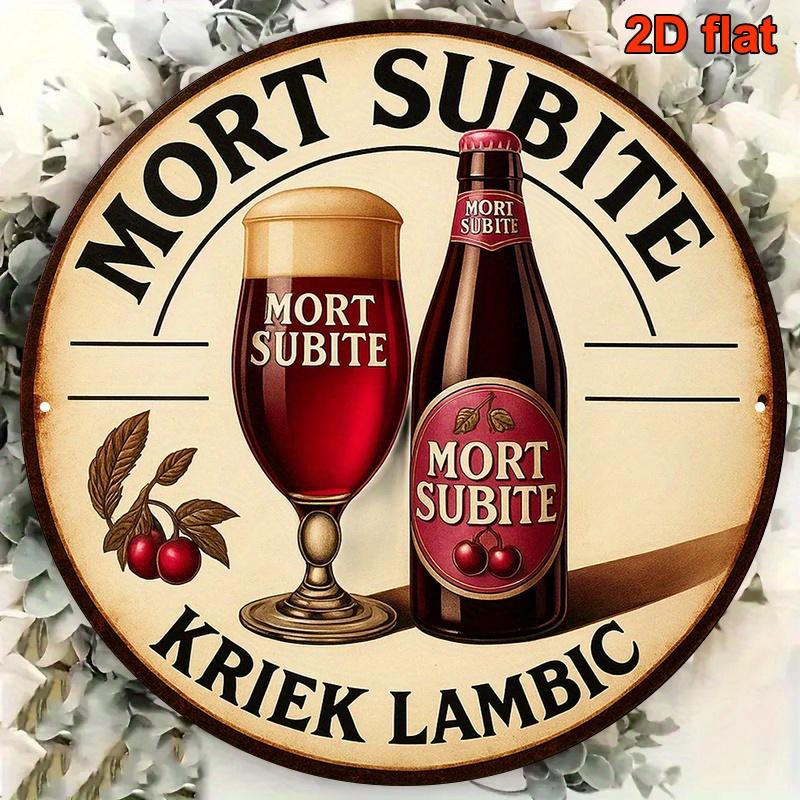 

D Flat pc Mort Subite Belgian Beer Logo Vintage Belgian Brewery Sign Inch Round French Dutch Text (Mort SubiteKriek La 20x20cm(8x8inch)