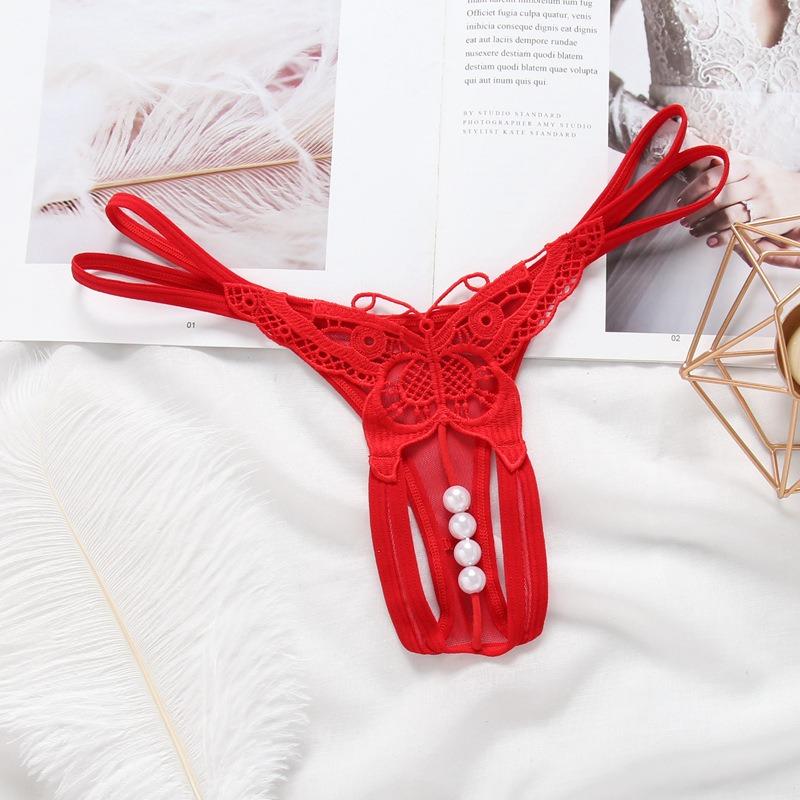 Solid Color Embroidered Butterfly Women's Underwear Open Crotch Erotic Thongs Sexy Porn Panties for Female Nightclub Fun T-Back
