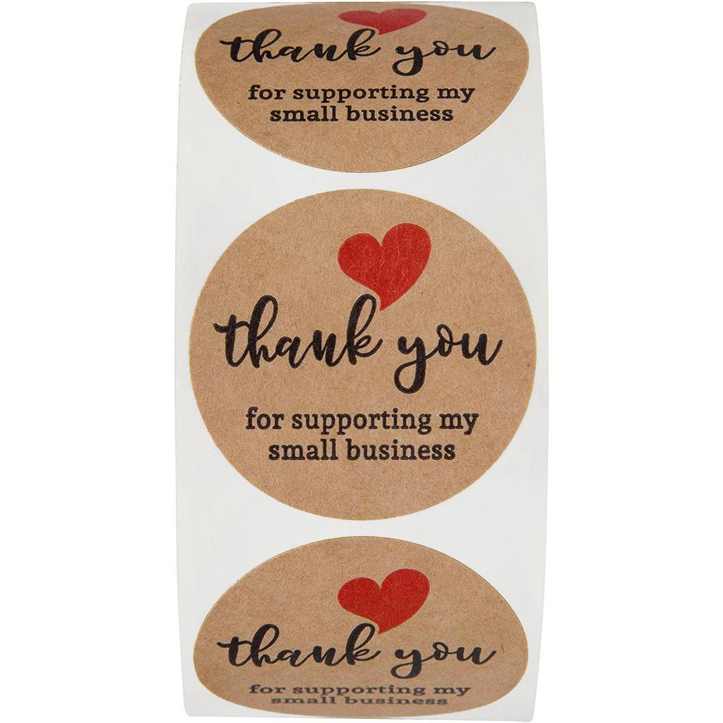 500pcs 1inch Kraft paper Thank You Stickers Seal Labels Small Business Supplies Handmade With Love Stickers Cute Stationery