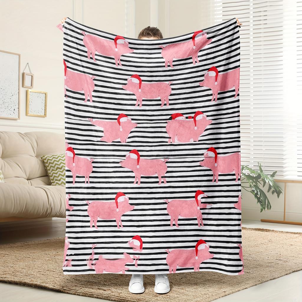 A Comfortable Pink Pig Themed Fleece Blanket, Soft High-Definition Digital Print, Winter Essential, Perfect Gift, All-Season Use