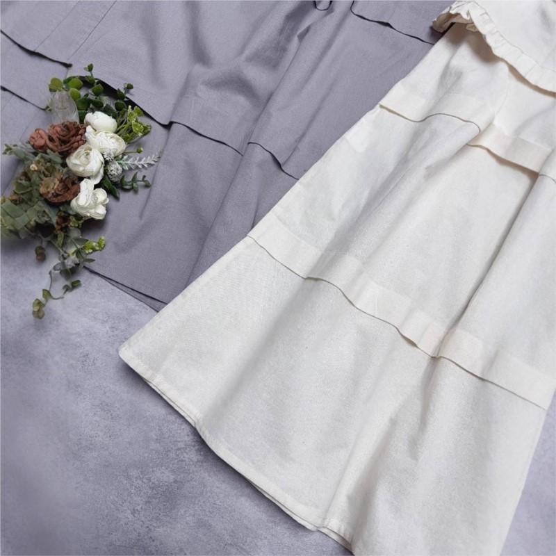 Johnature Japanische Kleider Damen Frühling Lässig Basis Umlegekragen Locker Einfarbig Damenkleider