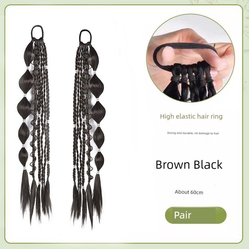 

False Braids Children s National Style New Chinese Boxing Twisted Braid Artificial Sweet Cool Girl Butterfly Cable Stitch Long Braid Wig Lantern bubble braid [brown and black] 1 pair