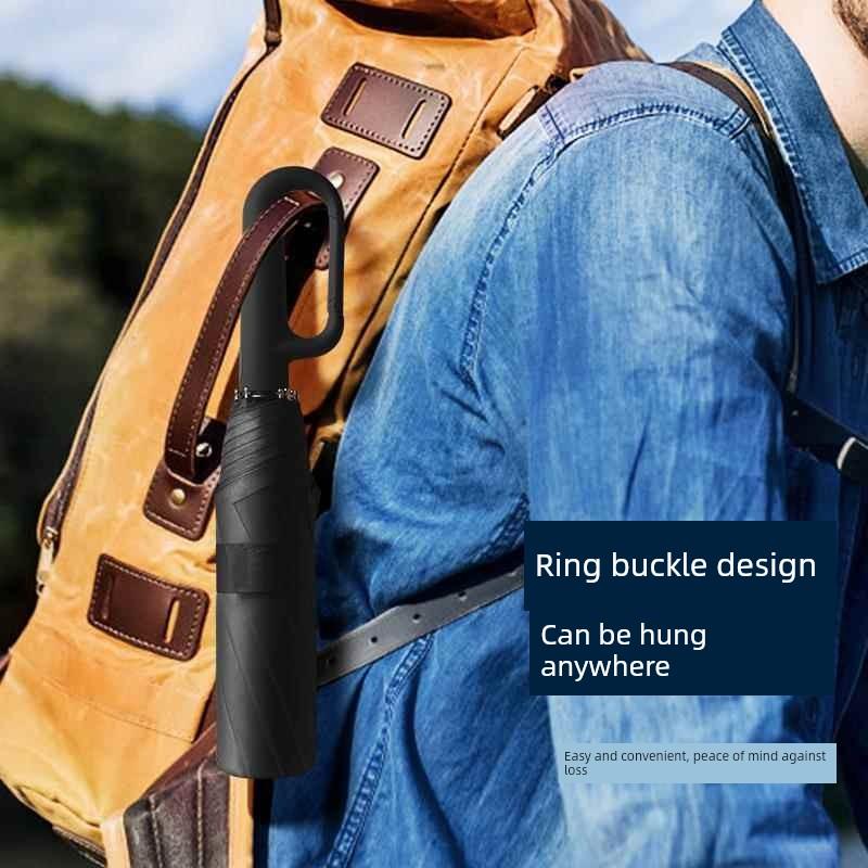 Automatic Ring Buckle Umbrella with Enlarged Hook, Foldable, Portable, Reinforced, Dual-Use for Sun and Rain, Unisex, Sun Protection