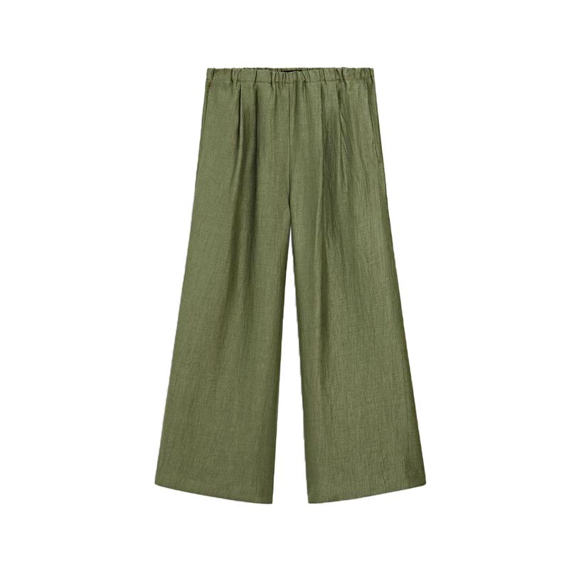 

MD Autumn Old Money Style Draping Effect Elastic Waist Wide Leg Pants 5028662 V-neck Shirt Tops 5118717 Green pants L
