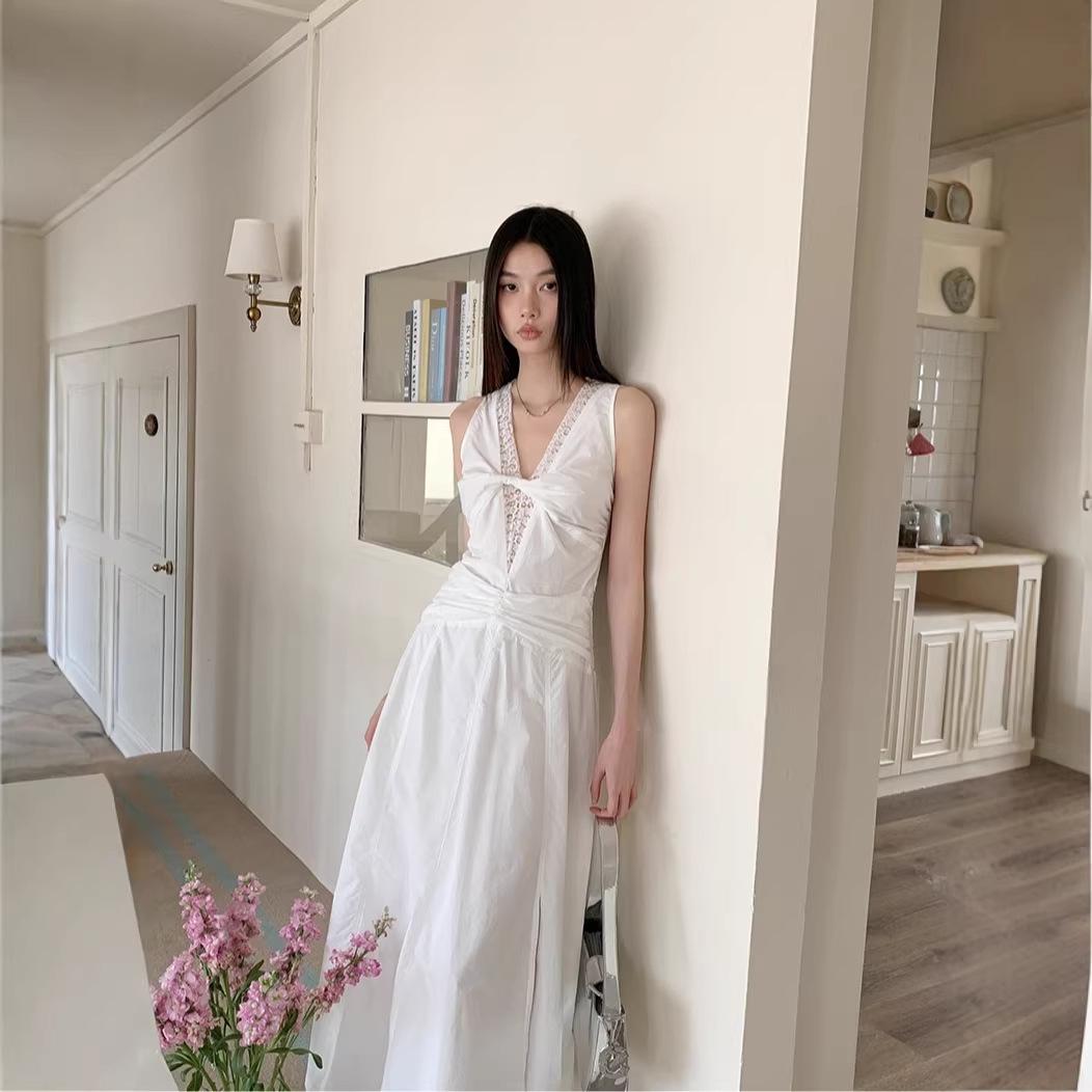 Women s French A-Line V-Neck Lace Summer Dress M