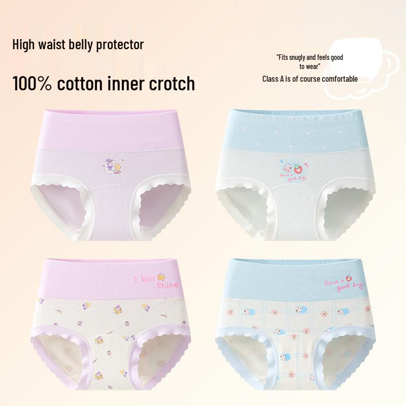 Dívčí bavlněné kalhotky s vysokým pasem - Měkké, pohodlné pro děti