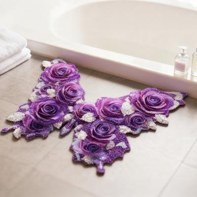 Floor Mat Butterflies Shape 3D Floral Pattern Non-Slip Dot-Embossed Backing Door Mat Water Absorbent Quick Drying Bathroom Entrance Rug