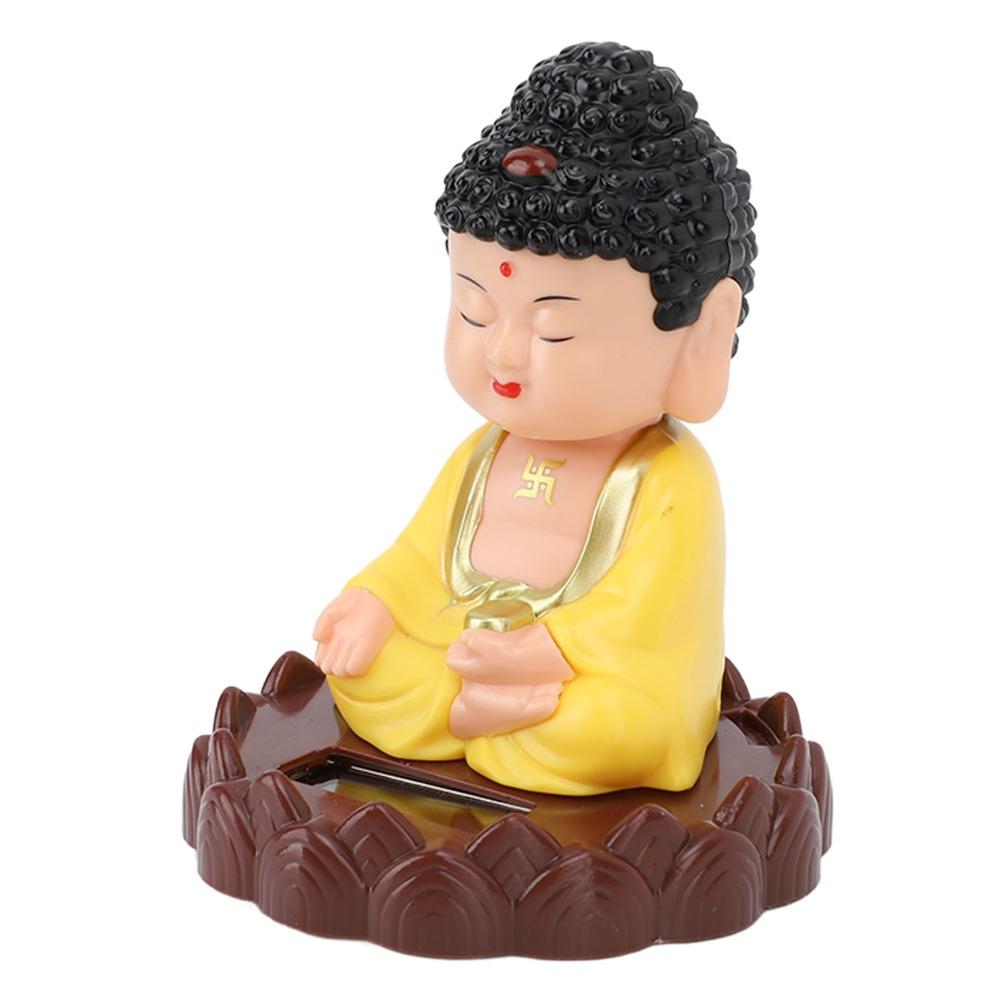 4.33x3.35in Solar Nodding Buddha Desktop Ornament  Car Interior Dashboard Display