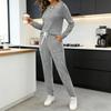 Dames Geribbelde Gebreide Outfits 2-Delige Lange Mouw Pyjama Set Herfst Casual Sweatshirt En Joggingbroek Lounge Set