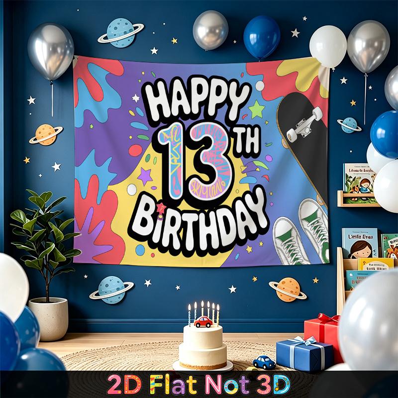 1pc Birthday 13th Indoor/Outdoor Party Banner Red Polyester