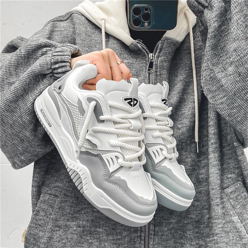 Men's Summer Sports Casual White Low-top Sneakers with Thick Sole