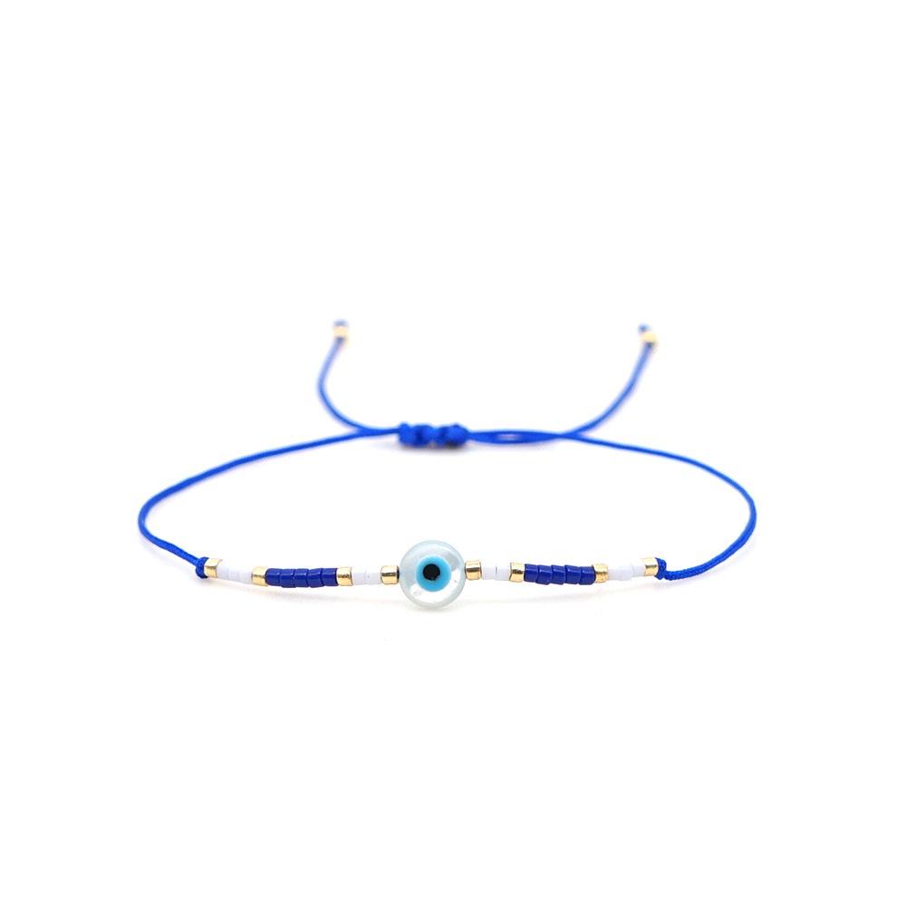 Niche Ethnic Style Miyuki Seed Bead Bracelet: Deep Sea Blue Eye Shell Lucky Braid