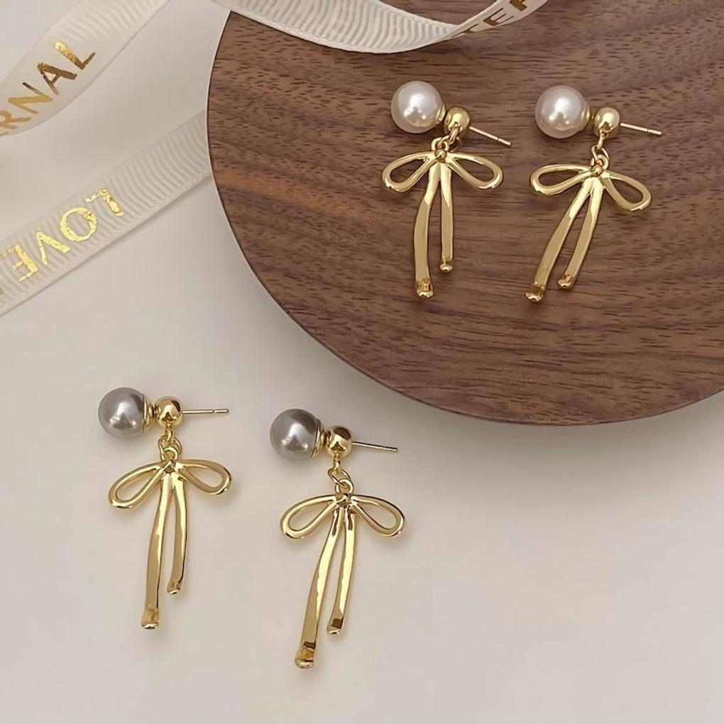 Women's Silver 925 Pearl Ribbon Tassel Earrings