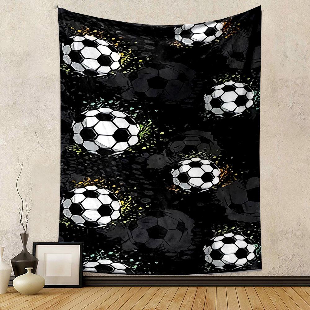 "Soccer Ball Pattern Black Tapestry" Patterned tapestry home decor, suitable for bedroom and living room, gift