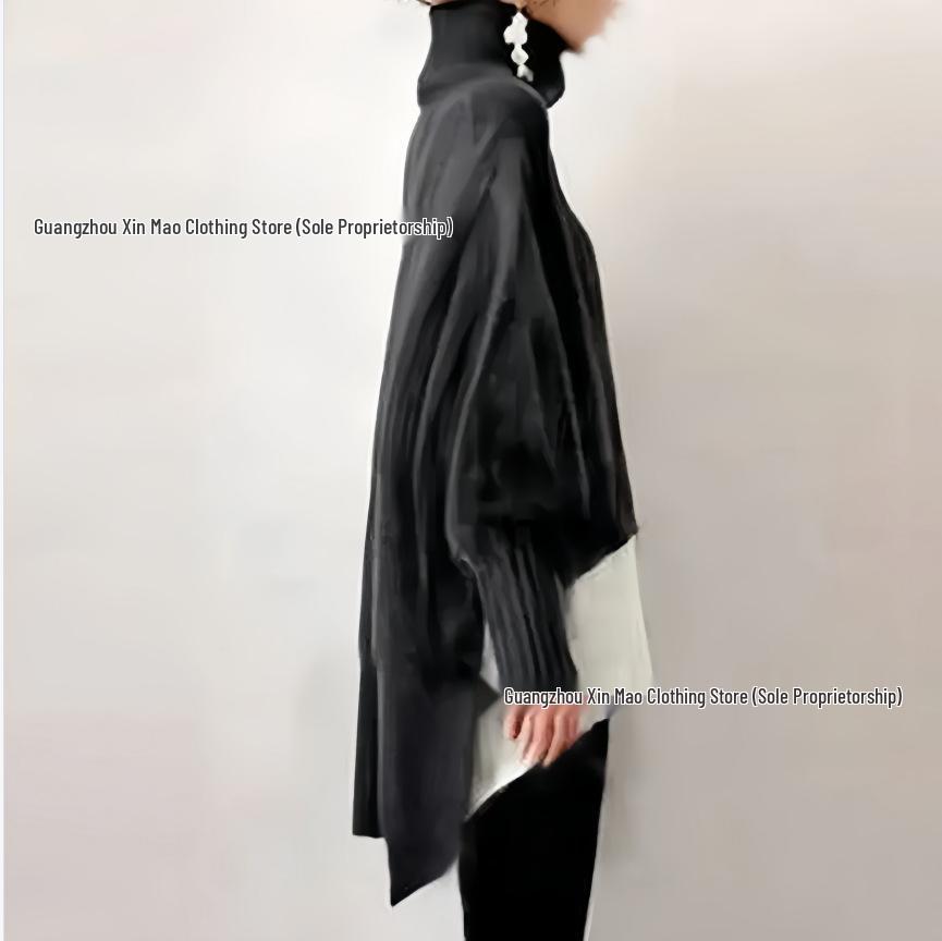 25th Anniversary Women's High-Neck Wool Knit Cape Sweater - Loose & Versatile for Autumn/Winter