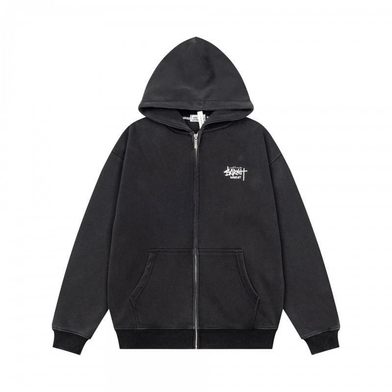 American Retro Streetwear Embroidered Zip Hoodie Loose Fit Men Women Fall Winter