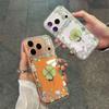 Fresh Four-Leaf Clover Integrated Button Phone Case for Apple 17/16/17 Pro Max/14/13 Cartoon