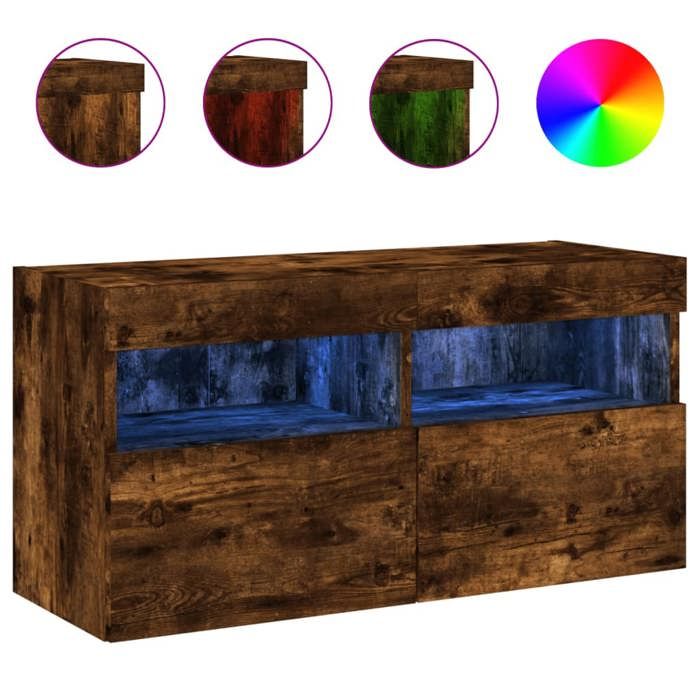 VidaXL Meuble TV Mural avec Lumières LED, Armoire de Télévision Suspendue avec Rangement, Meuble Télé Flottant, Moderne, 837205