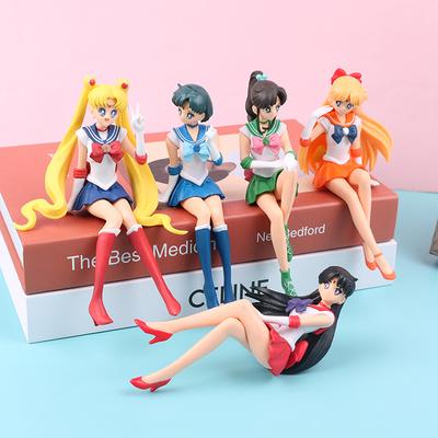 12CM Anime Sailor Moon Action Figure Beautiful Girl Water Ice Moon Pluto Yellow Hair Kawaii Sitting Collectible Model Toy