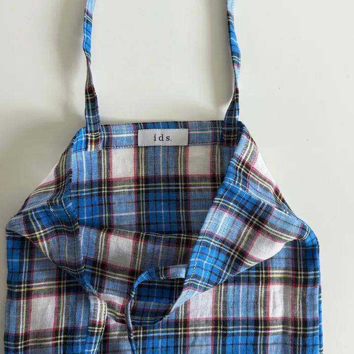 Linen Vintage Blue Check Mini Bag