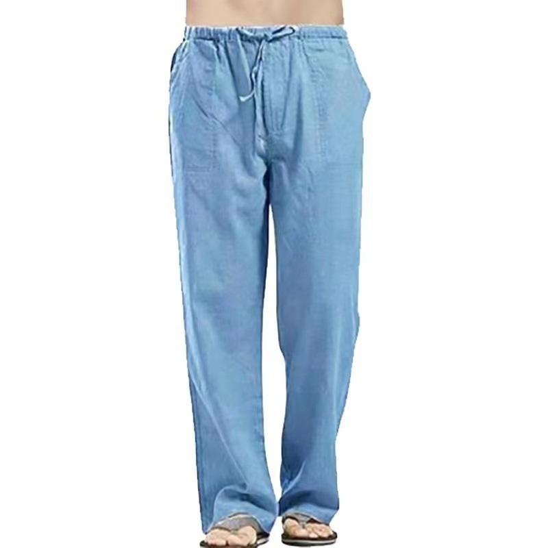 European And American Style Men's Linen Loose Large Size Solid Color Pocket Casual Trousers Suitable For Daily Commuting And Beach Vacations