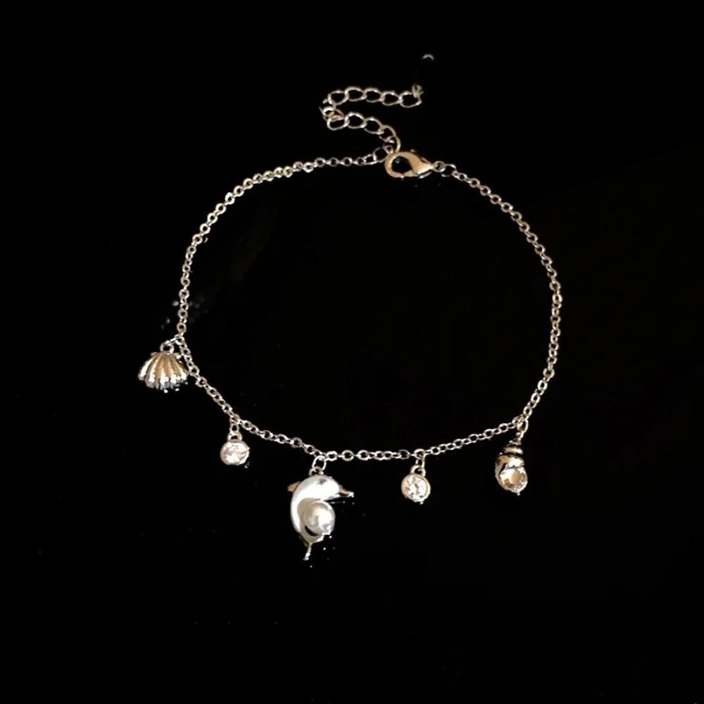 Sea Series Metal Shell Dolphin Bracelet Imitation Pearl Beach Hand Chain  Couple Gift