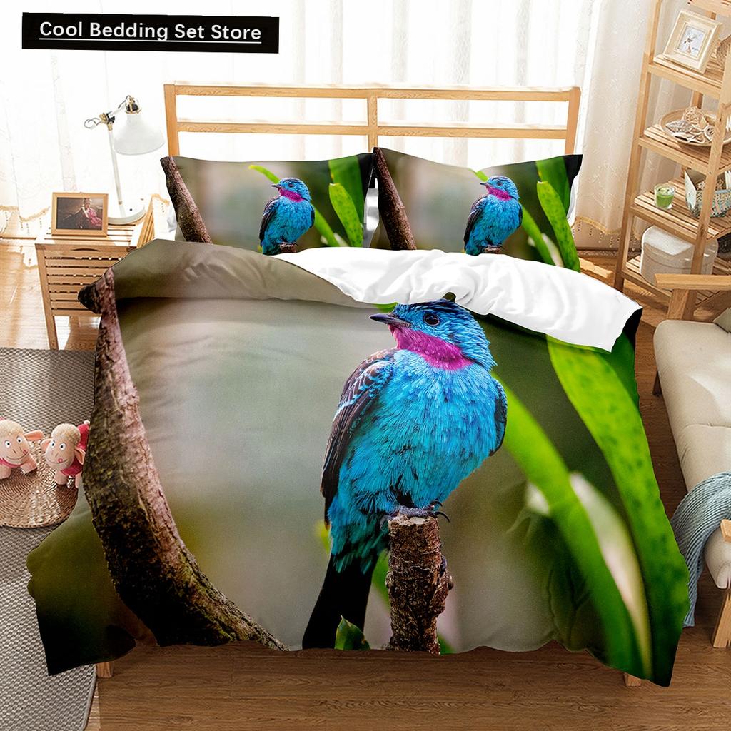 Red Rare Birds King Queen Duvet Cover Tropical Flying Animals Bedding Set Wildlife Quilt Cover 2/3Pcs Polyester Comforter Cover