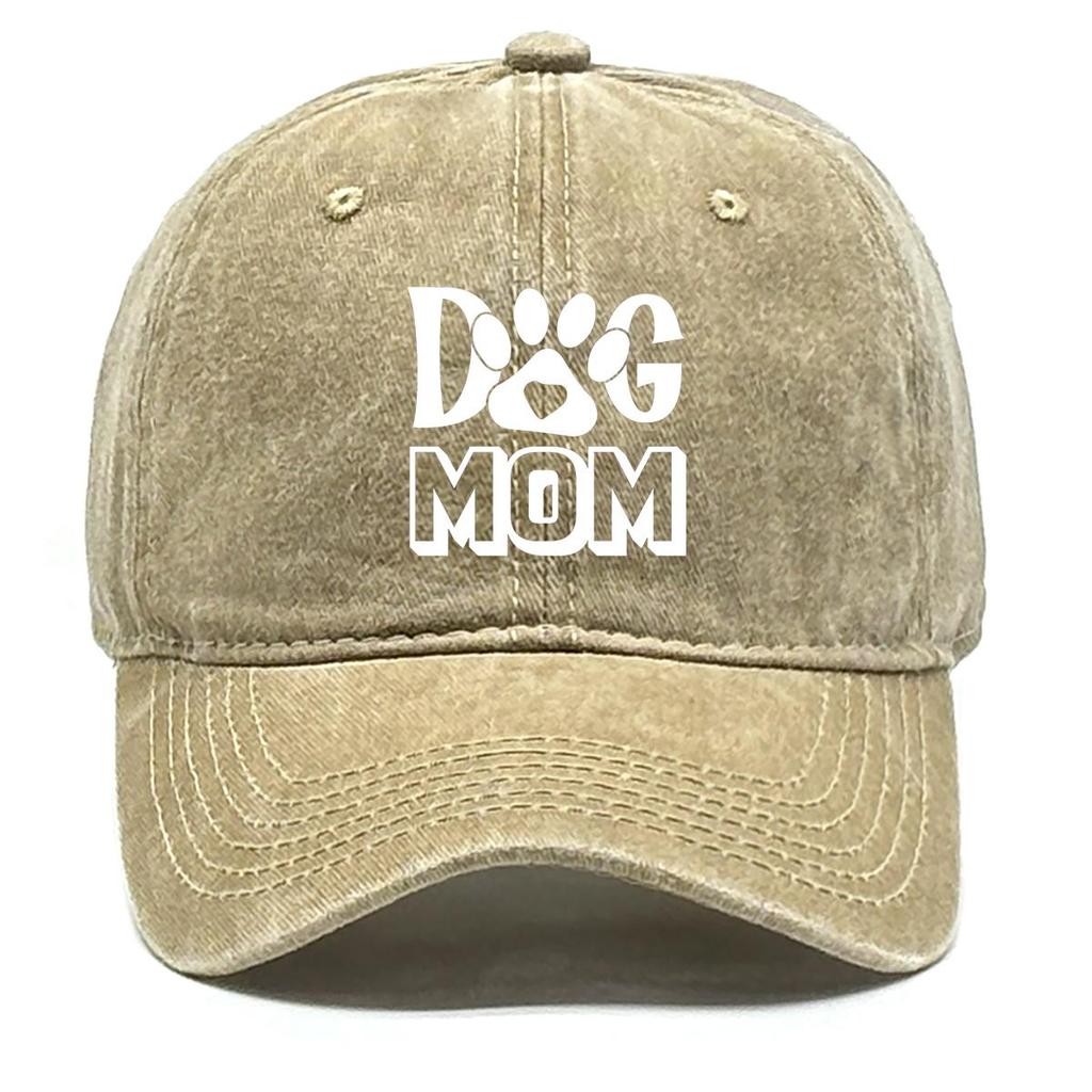 DOG MOM" Paw Print Snapback Sun Hat, Mother's Day Man's Cap Slouchy Sun Protective Raw Brim Curved Brim Adjustable Baseball Hat