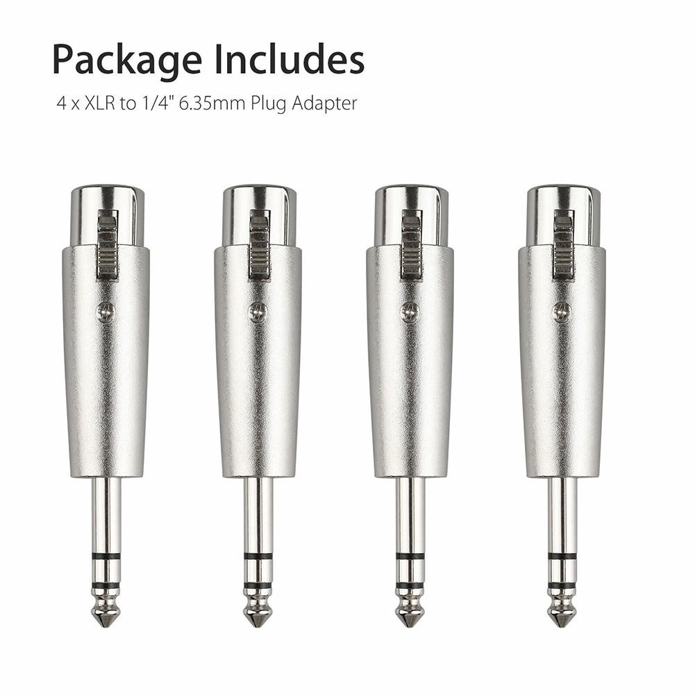 4-Pack 3-Pin XLR Female to 6.35mm Stereo Male Plug TRS Audio Cable Mic Adapter