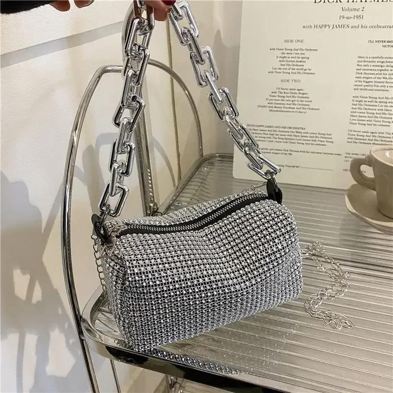 Bøtteveske med strass overalt, Glitterkjede ballveske, Mini crossbody-veske for kvinner