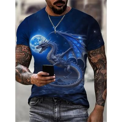 T-shirt imprimé dragon pour homme, t-shirt décontracté à manches courtes et col ras du cou, vêtements pour hommes pour l'extérieur