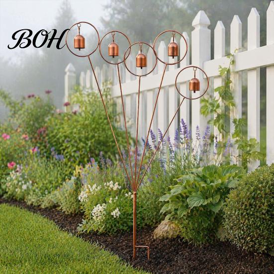 Gartenstecker für Glocken Rustikales Metall mit Glocken, Dekorativer Windspiel, Wetterfeste Landschaftsgestaltungspfähle Widerstandsfähiges Hofkunst-Ornament Außenrasen Terrasse