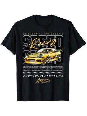 Speed Retro Japan JDM Tokyo Drift Racing T-shirt Printed Pattern T-shirt Suitable for Hiking, Gym - Men's Summer Cotton Graph...