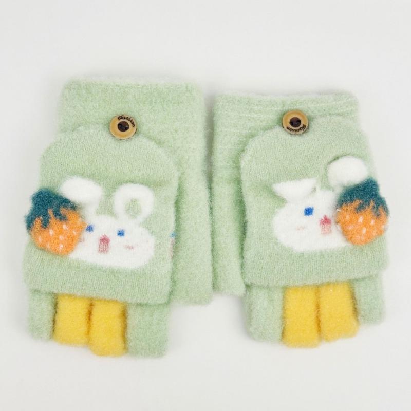 

Autumn and winter cute cartoon children s five-finger new rabbit strawberry children s knitted warm windproof gloves