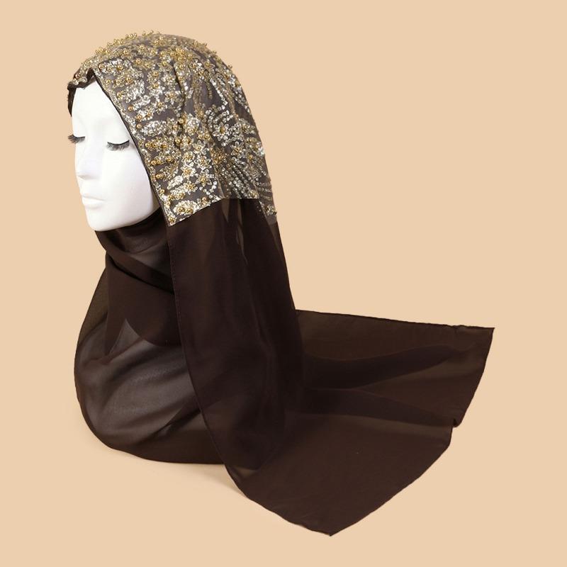 Mei Scarf Ethnic Style Yarn, Hijab Chiffon Bead Long Scarf, High-end Headscarf, Minority Ethnic Group
