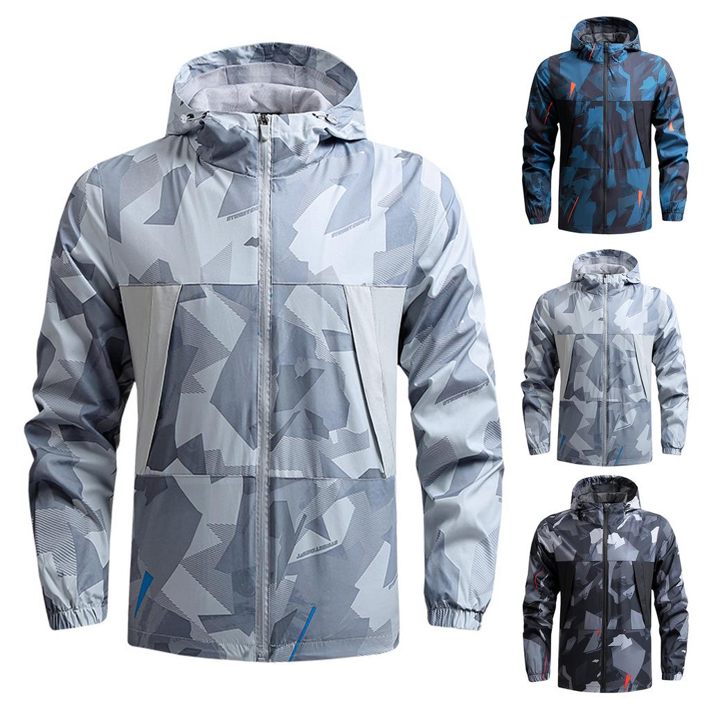 Men's Outdoor Casual Hooded Printed Jacket, Light, Quick-drying, Windproof And Waterproof Sports Windbreaker Jacket