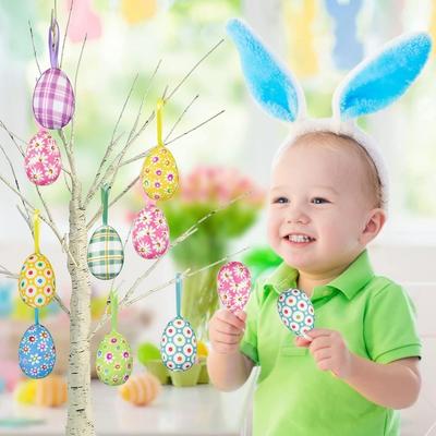 24Pcs Multicolor Easter Egg Ornaments DIY Craft Handmade Hanging Ornaments Festive Decorative Foam Easter Eggs Home Decorations