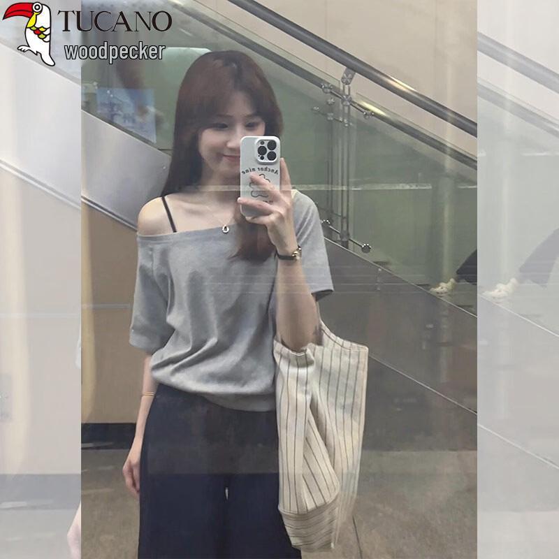 Woodpecker Women s Slant Collar Off-Shoulder Short Sleeve T-Shirt L