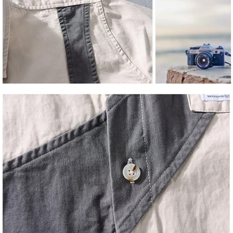 Japanese Style Cargo Shirts for Men Spring/autumn Pure Cotton Long Sleeve Casual Shirts New Fashion Stitching Shirts Youth Men Tops