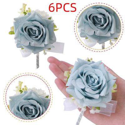 6x Boutonniere Ślubna Sztuczny Kwiat Panna Młoda Pan Młody Romantyczny Dekor Pan Młody