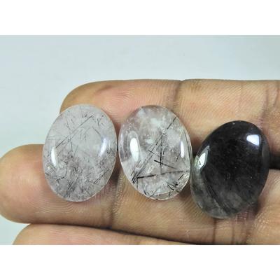 15X20MM Natural Black Rutile Oval Cabochon Loose Gemstone 3 Pcs Lot A-253